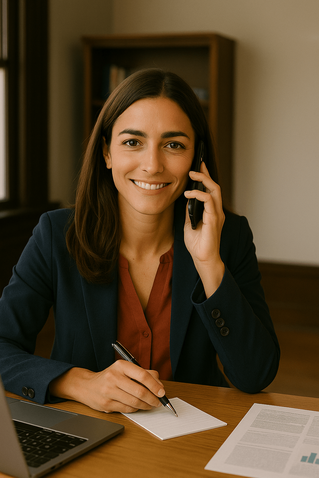 Woman speaking confidently on the phone, representing strong communication skills and venue booking optimisation training – Connective Vision.