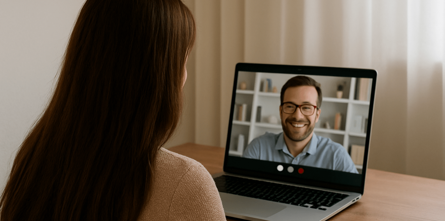 consultant on a video call offering a free church venue hire consultation through Connective Vision